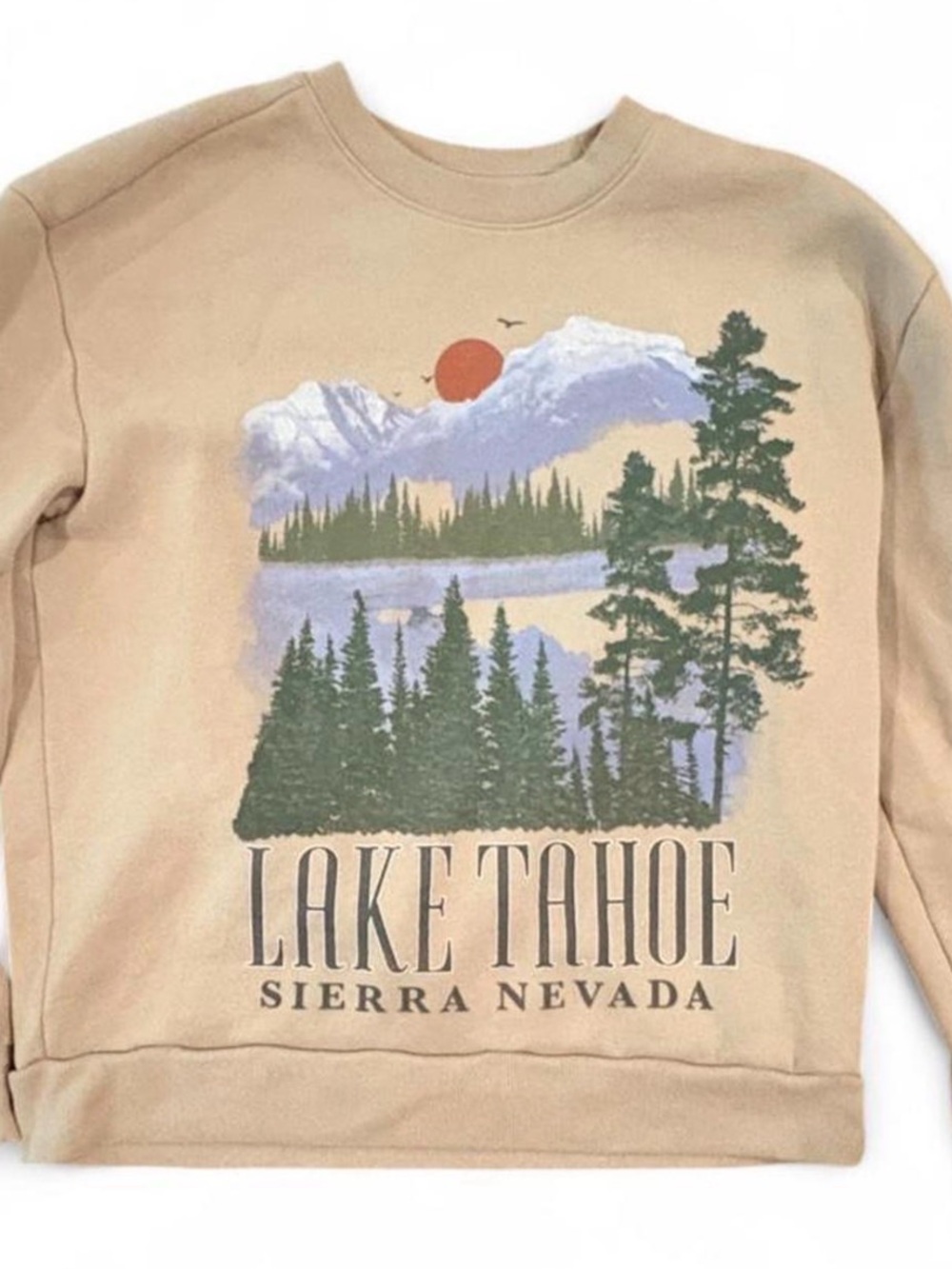 Hollister Special Edition Women’s M Tan Crewneck Sweatshirt with Lake Tahoe